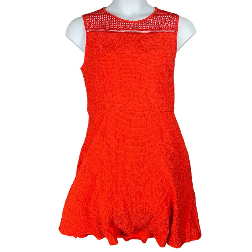 Chico's Dress Womens Size L Orange Embroidered Geometric Textured Sheath Career